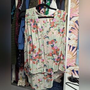 ANTHROPOLOGIE (Meadow Rue) Tank Top Button Front Green Floral, size 14